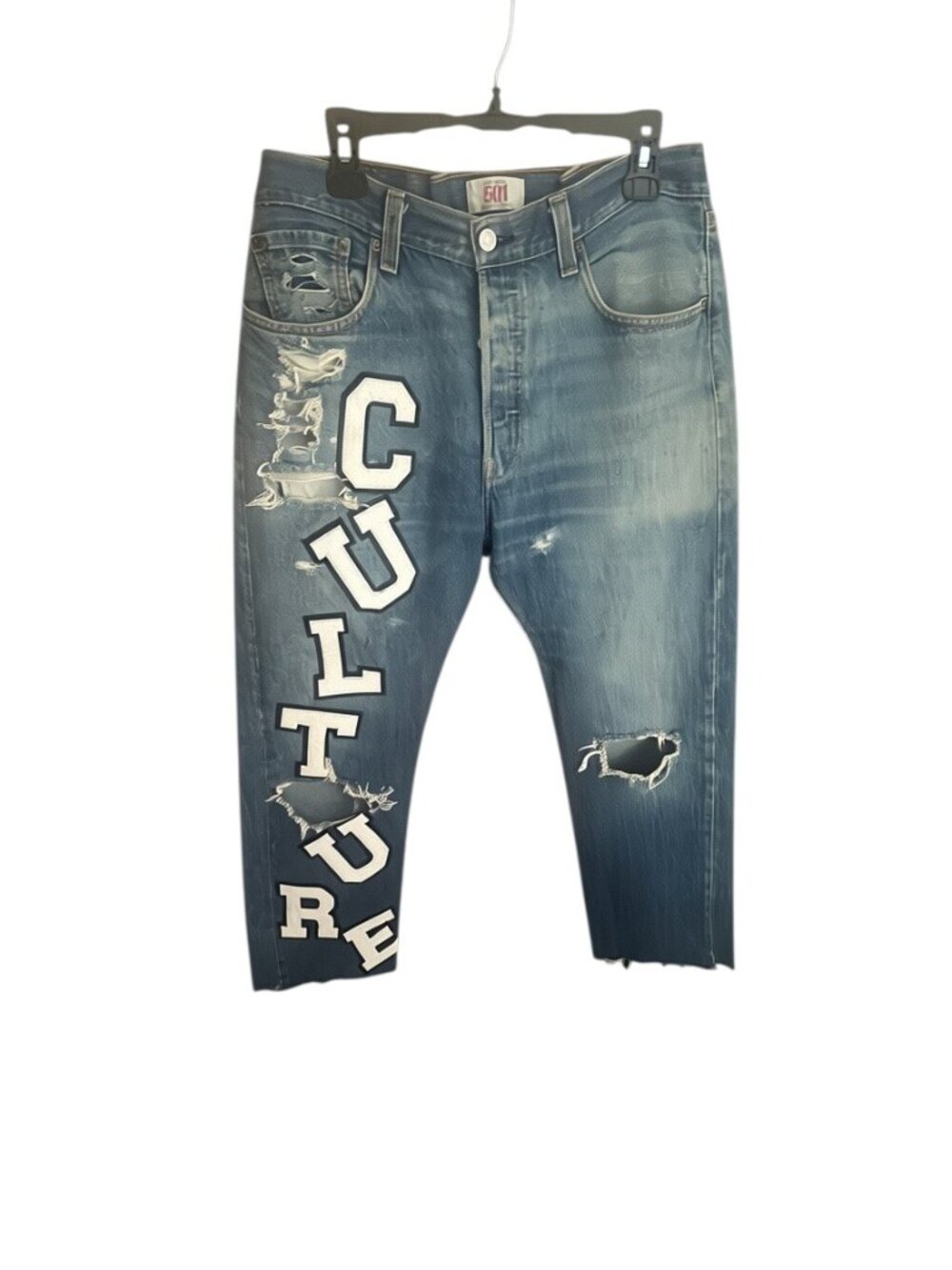 Levi’s 501 Custom Made to Order Distressed Crop Jeans 34 Waist 27” Inseam